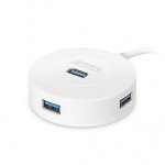 Хаб USB 3.0 , 4 порта, СуперЭконом круглый, белый, SBHA-7314-W