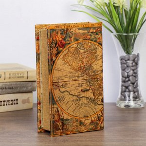 Сейф-книга дерево кожа ""Старинные карты мира"" 21х13х5 см