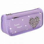 Пенал-косметичка ЮНЛАНДИЯ, 2 отделения, полиэстер, &quot;Heart&quot;, фиолетовый, 21х6х9 см, 270259