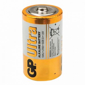 Батарейки GP Ultra, D (LR20, 13А), алкалиновые, КОМПЛЕКТ 2 шт., блистер, 13AU-CR2