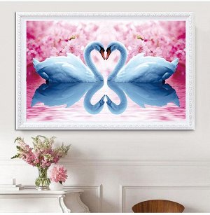 Алмазная мозаика Лебеди в розом цвете