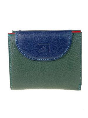 Женский кожаный кошелёк, цвет зелёный с тёмно-синим