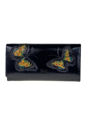 Женское кожаное портмоне с декором в виде бабочек, цвет чёрный