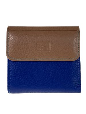 Женский кошелёк из фактурной натуральной кожи, цвет синий с бежевым