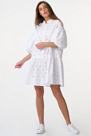 Платье летнее с имитацией кружева из хлопка белое