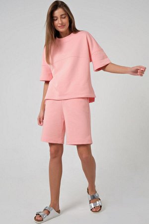 Костюм летний спортивный с шортами и футболкой oversize персиковый