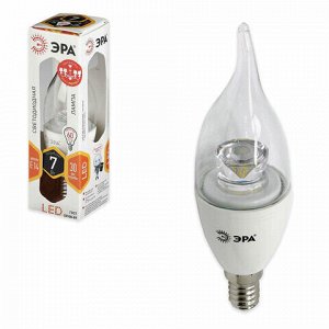 Лампа светодиодная ЭРА, 7 (60) Вт, цоколь E14, "прозрачная свеча на ветру", теплый белый свет, LED smdBXS-7w-827-E14-Clear, BXS-7w-827-E14c