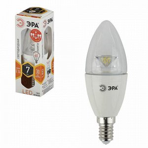 Лампа светодиодная ЭРА, 7 (60) Вт, цоколь E14, "прозрачная свеча", теплый белый свет, 30000 ч., LED smdB35-7w-827-E14-Clear, B35-7w-827-E14c