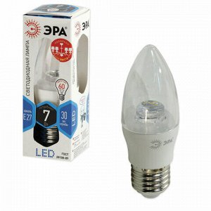 Лампа светодиодная ЭРА, 7 (60) Вт, цоколь E27, "прозрачная свеча", холодный белый, 30000 ч., LED smdB35-7w-840-E27-Clear, B35-7w-840-E27c