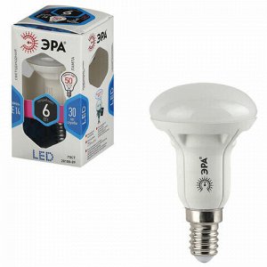 Лампа светодиодная ЭРА, 6 (50) Вт, цоколь E14, рефлектор, холодный белый свет, 30000 ч., LED smdR50-6w-840-E14