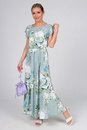 Платье Дарья №57. Цвет:св.зеленый/цветы