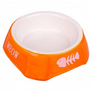 КерамикАрт миска керамическая для кошек 140 мл оранжевая с рыбками