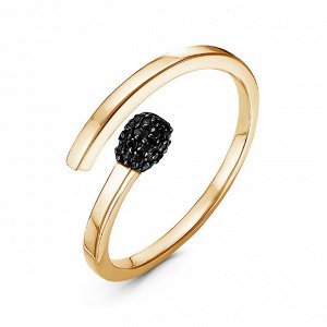 Позолоченное кольцо "Спичка" с черными фианитами - 1194  - п