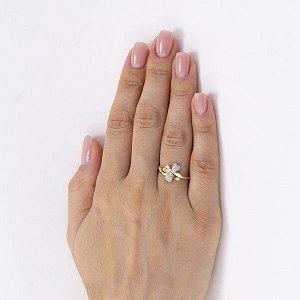 Позолоченное кольцо "Клевер" с бесцветными фианитами - 1105 - п