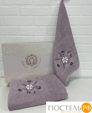 Набор полотенец Premium - Pilara (50x90+70x140) хлопок 100% в подарочной коробке фиолет