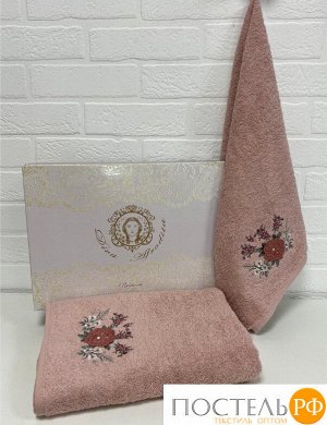 Набор полотенец Premium - Lika (50x90+70x140) хлопок 100% в подарочной коробке темно-роз