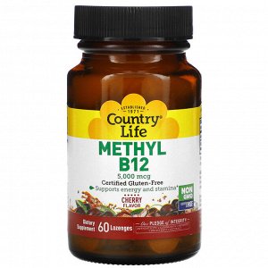 Country Life, метилированный витамин B12, со вкусом вишни, 5000 мкг, 60 пастилок