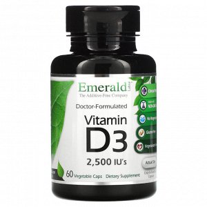 Emerald Laboratories, Витамин D3, 2500 МЕ, 60 вегетарианских капсул