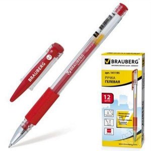 Ручка гелевая  BRAUBERG "Number One", корпус прозрачный, толщ.письма 0,5мм, рез. держ,  красн.