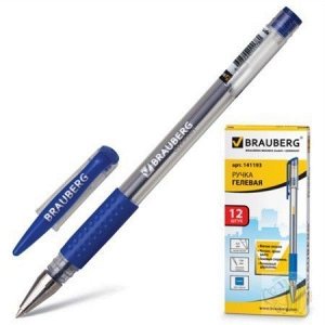 Ручка гелевая  BRAUBERG "Number One", корпус прозрачный, толщ.письма 0,5мм, рез. держ, синяя