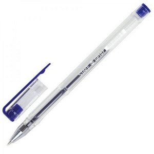 Ручка гелевая STAFF "Basic", СИНЯЯ, корпус прозрачный, хромированные детали, узел 0,5 мм, линия письма 0,35 мм