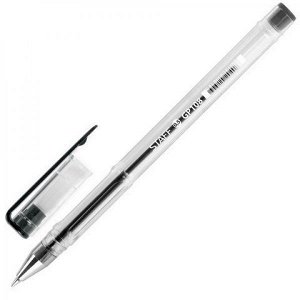 Ручка гелевая STAFF "Basic", ЧЕРНАЯ, корпус прозрачный, хромированные детали, узел 0,5 мм, линия письма 0,35 м