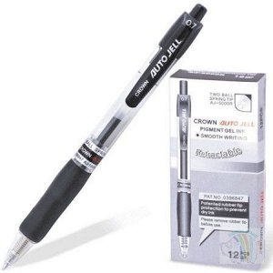 Ручка гелевая   CROWN 0,7 мм черн. автоматическая с резиновым упором (грип)