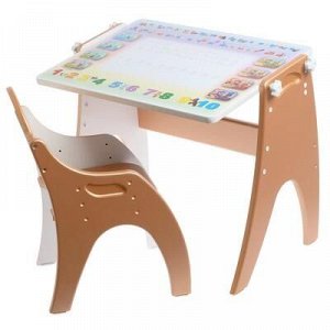 Набор детской мебели «Буквы-цифры»: парта-мольберт, стульчик, цвет персик жемчужный