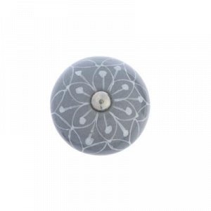 Ручка керамическая для мебели BLUMEN HAUS "Паутинка", ручная роспись, серый, белый