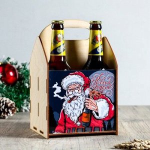 Ящик под пиво "С Новым Годом!" Дед Мороз с сигарой