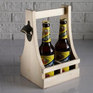 Ящик для пива 19?18?30 см с открывашкой, под 4 бутылки, деревянный
