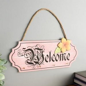 Крючки декоративные дерево "Вывеска Welcome с цветком" 11,8х30х2,5 см