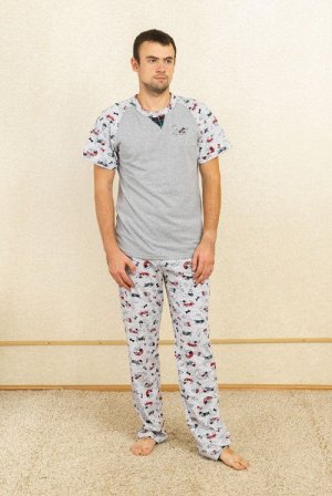 Такса М Пижама мужская (костюм для дома0 брюки с карманами футболка реглан с отделкой длина брюк по боковому шву 110см (рост модели 184) фэмили лук