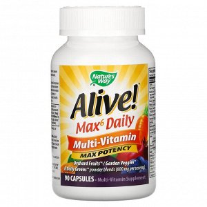 Nature&#039;s Way, Alive! Max6 Daily, мультивитамины для ежедневного использования, 90 капсул