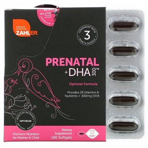 Zahler, Prenatal + DHA 300, комплекс предродовых витаминов с ДГК, 180 мягких таблеток