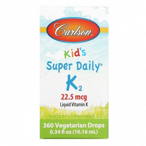 Carlson Labs, Super Daily K2 для детей, 22,5 мкг, 10,16 мл (0,34 жидк. унций)