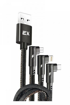 Кабель Exployd, USB-microUSB, 8Pin, TYPE-C, круглый, чёрный, 3в1, зарядка, 1.2М, 2.1A, Classic, EX-K-1048