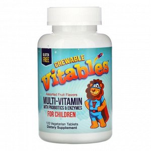 Vitables, жевательные мультивитамины с пробиотиками и ферментами для детей, разные фруктовые вкусы