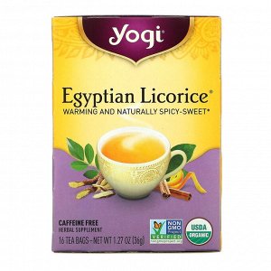 Yogi Tea, Egyptian Licorice, без кофеина, 16 чайных пакетиков, 36 г