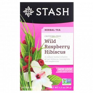 Stash Tea, Травяной чай, Гибискус из дикой малины, без кофеина, 20 чайных пакетиков, 1,3 унции (38 г)