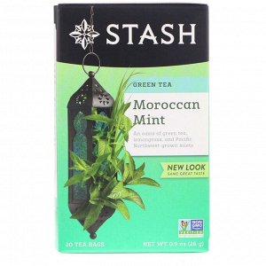 Stash Tea, Зеленый чай, марокканская мята, 20 чайных пакетиков, 0,9 унции (26 г)