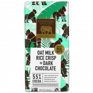 Endangered Species Chocolate, Овсяное Молоко, Рис Хрустящий + Темный Шоколад, 55% Какао, 3 унции (85 г)