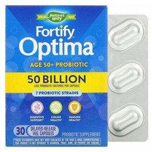 Nature&#039;s Way, Пробиотик Fortify Optima, для взрослых от 50 лет, 50 миллиардов, 30 вегетарианских капсул с отсроченным высвобождением