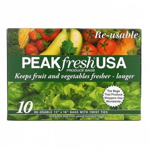 PEAKfresh USA, многоразовые пакеты с затяжками для хранения продуктов, 10 шт.