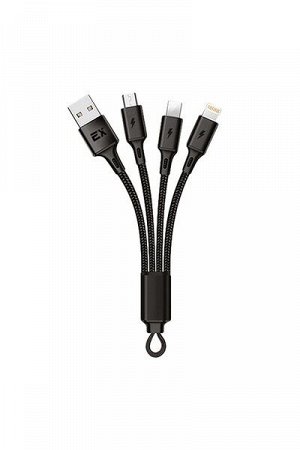 Кабель Exployd, USB - microUSB, 8 Pin, TYPE-C, круглый, нейлон, чёрный, 3 в 1, зарядка, 0.2М, 2.1A, SONDER, EX-K-839