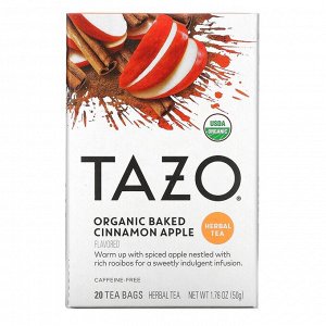 Tazo Teas, Органическое яблоко, запеченное с корицей, Растительный чай без кофеина, 20 фильтр-пакетов, 1,76 унции (50 г)