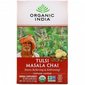 Organic India, Чай масала с тулси, 18 пакетиков, 37,8 г (1,33 унции)