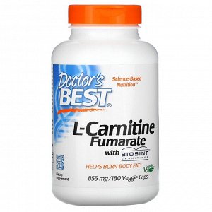 L-карнитин Doctor's Best, Лучший L-карнитина фумарат, 855 мг, 180 вегетарианских капсул. L-карнитин — питательное вещество, способствующее выработке энергии в клетках, путем транспортировки жирных кис