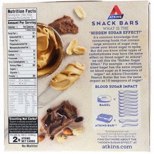 Atkins, Закуска, хрустящий батончик с помадкой с арахисовым маслом, 5 батончиков, пл 1,2 унц. (35 г) каждый