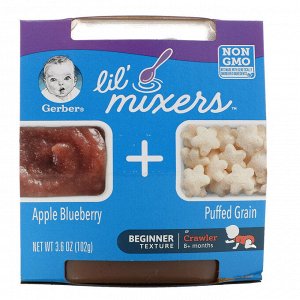 Gerber, Lil 'Mixers, 8+ месяцев, яблочная черника с воздушным зерном, 3,6 унции (102 г)